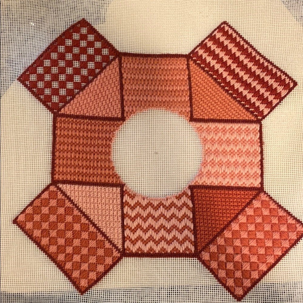 Geometric Needlepoint Canvas in Red and Pink